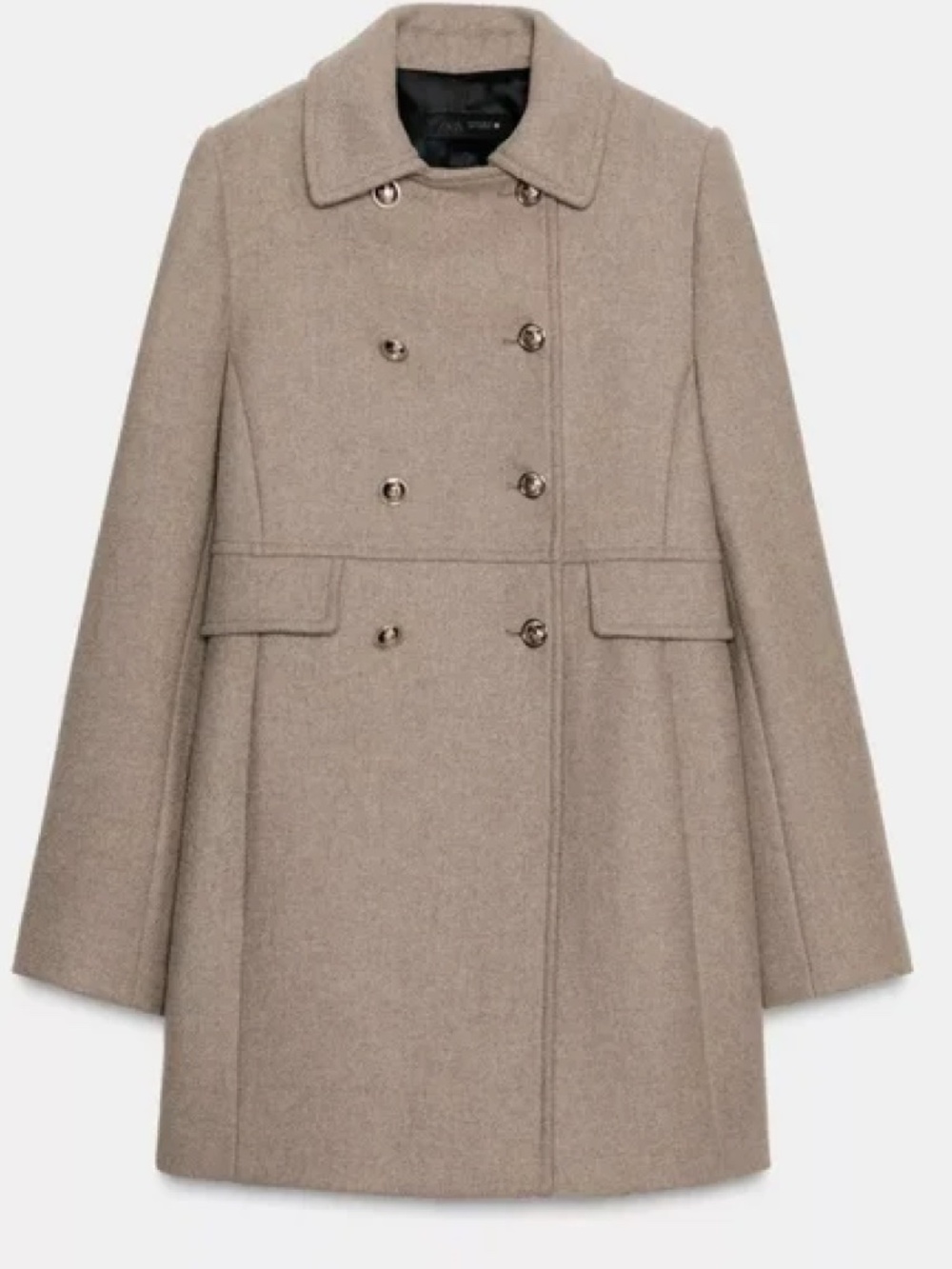 Zara Double-Breasted Pea Coat in Taupe - Picture 2 of 5